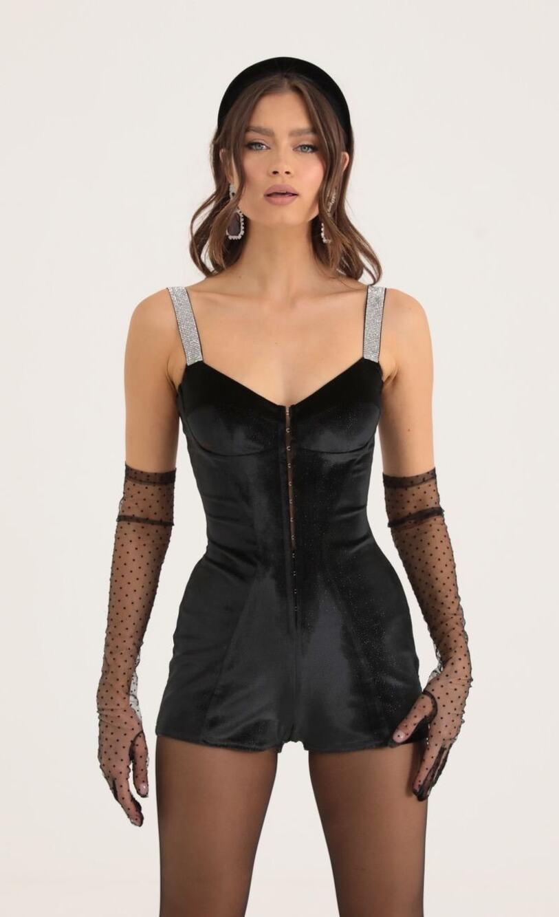 Lucy in the Sky Women’s Small Velvet Shimmer Hook and Eye Romper Holiday Party